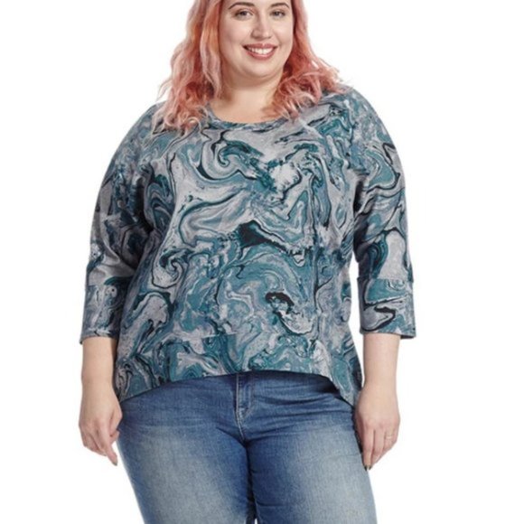 NWOT Melissa McCarthy Seven7 Marble Swirl High Low Zip Back Top – Size 2X - Picture 2 of 12